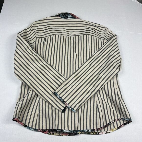 Chicos Button Down Shirt Striped Contrast Trim Long Sleeve Work Top 1 MEDIUM - Picture 8 of 10
